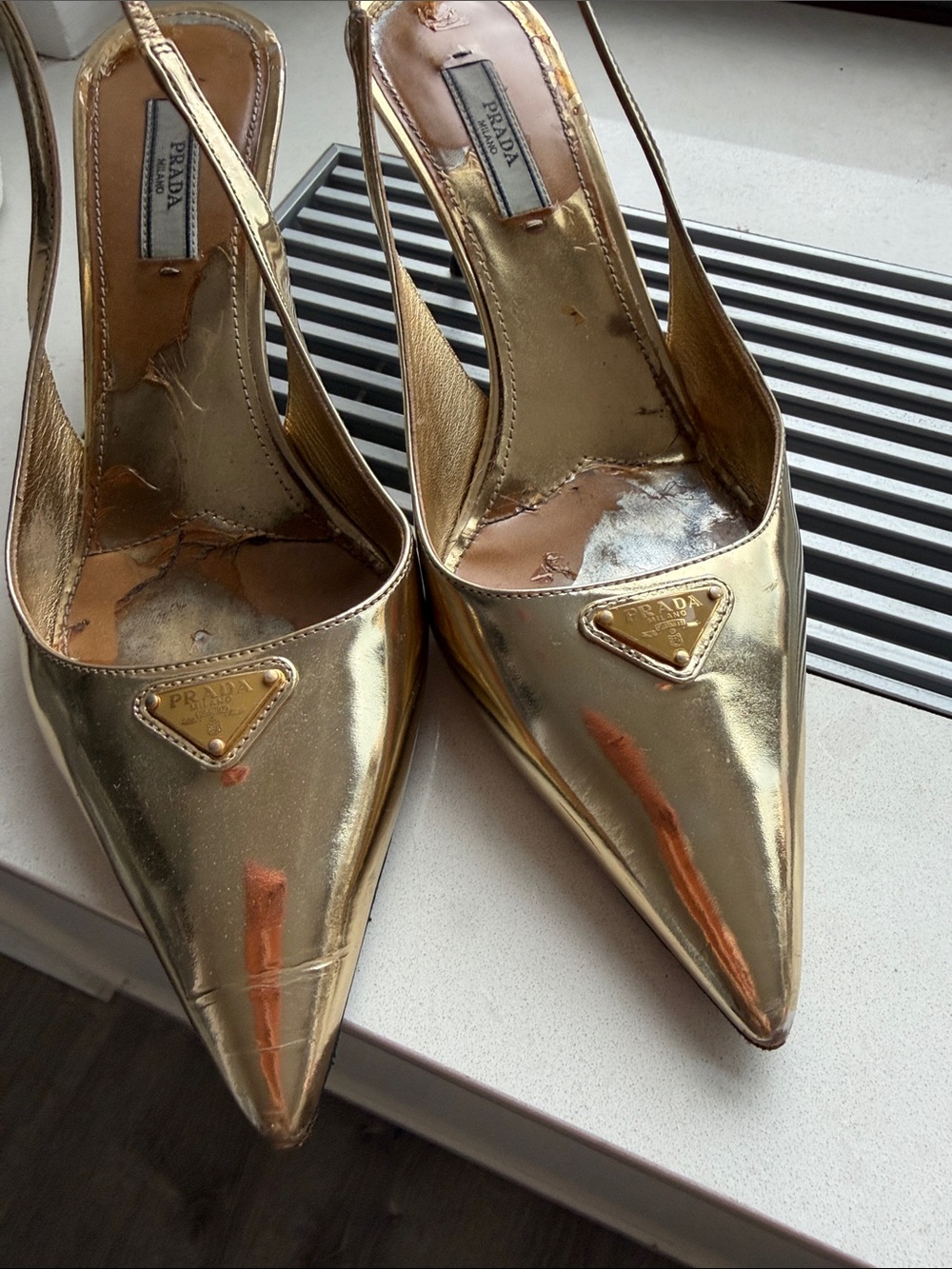 PRADA
55mm Metallic Leather Slingback Pumps  38 - Picture 6 of 7